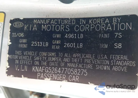 2007 Kia Rondo Ex V6 z USA, uszkodzony, nr VIN KNAFG526477058275